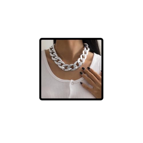 Carufin Punk Halskette Acryl Chunky Kette Kubanische Link Kette Hip-Hop Choker Halsketten Schmuck für Frauen Mädchen (Silber) von Carufin