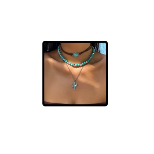 Carufin Retro Türkis Halskette Kaktus Choker Halsketten Einstellbarer Schmuck für Frauen Mädchen von Carufin