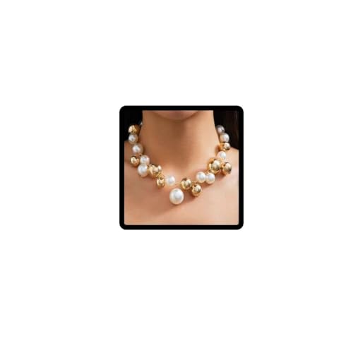 Carufin Schaumstoffkugel Mode Schmuck, kreative handgefertigte runde Perlen, verstellbare imitierte Perlenkette für Frauen (Perle + Gold) von Carufin