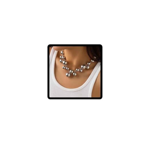 Carufin Schaumstoffkugel Mode Schmuck, kreative handgefertigte runde Perlen, verstellbare imitierte Perlenkette für Frauen (Silber) von Carufin