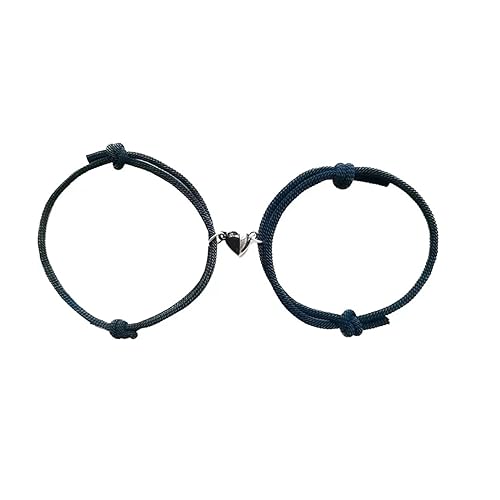 Carufin Schwarz-weiße herzförmige Magnetschnallen-Armbänder Mailänder Seil geflochtene Paare Freundinnen Armband verstellbarer Schmuck für Damen und Herren (Dunkelblau) von Carufin