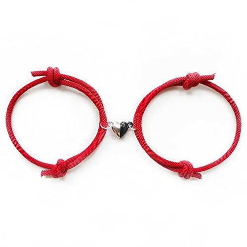 Carufin Schwarz-weiße herzförmige Magnetschnallen-Armbänder Mailänder Seil geflochtene Paare Freundinnen Armband verstellbarer Schmuck für Damen und Herren (Rot) von Carufin