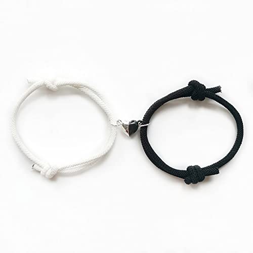 Carufin Schwarz-weiße herzförmige Magnetschnallen-Armbänder Mailänder Seil geflochtene Paare Freundinnen Armband verstellbarer Schmuck für Damen und Herren (Schwarz und weiß) von Carufin