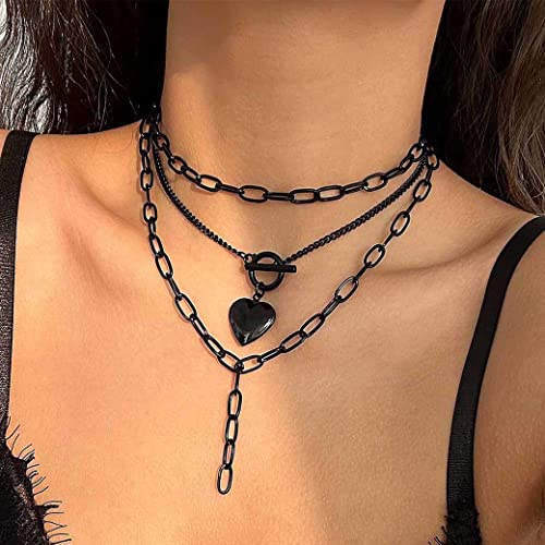 Carufin Schwarzes Herz OT Schnalle Halskette Halbmond Quaste Choker Halsketten Party Zubehör Schmuck für Frauen Mädchen von Carufin