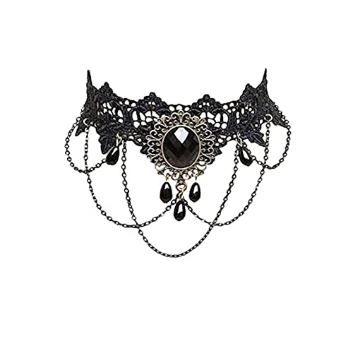 Carufin Sexy Black Lace Choker Halsketten Gothic Quaste Halsketten Choker Halloween Party Zubehör für Frauen und Mädchen (Halskette 1) von Carufin