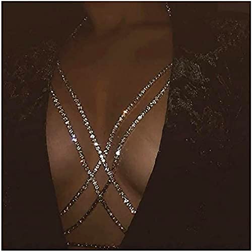 Carufin Sexy Halfter Halskette BH Kristall Brustkette Halskette Sexy Körperkette Sommer Strand Nachtclub Verstellbarer Schmuck für Frauen und Mädchen (Silber) von Carufin