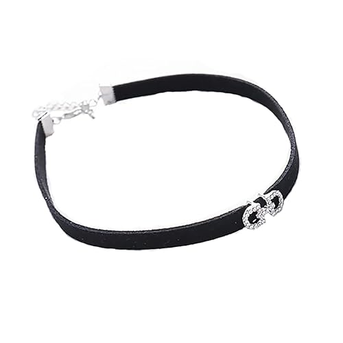 Carufin Sexy Schwarzes Leder Halsband Halsketten Kristall Schlüsselbein Halskette Verstellbarer Schmuck für Frauen und Mädchen (Doppel D) von Carufin