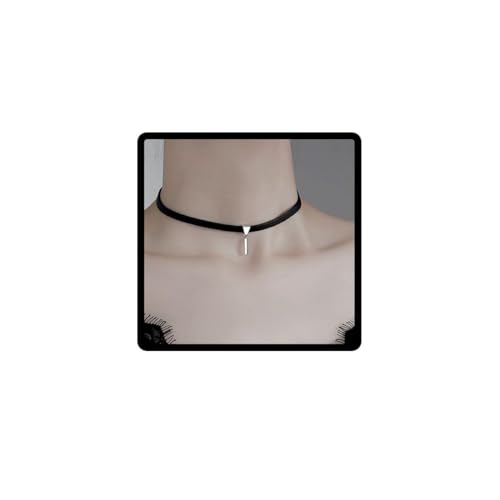 Carufin Sexy Schwarzes Leder Halsband Halsketten Kristall Schlüsselbein Halskette Verstellbarer Schmuck für Frauen und Mädchen (Rechteck) von Carufin