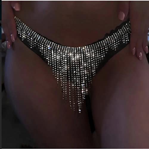 Carufin Sexy Tanga Höschen Zierkette Silber Quaste Taillenkette Körperkette Zubehör Schmuck Verstellbar für Frauen und Mädchen (Brustkette nicht im Lieferumfang enthalten) von Carufin