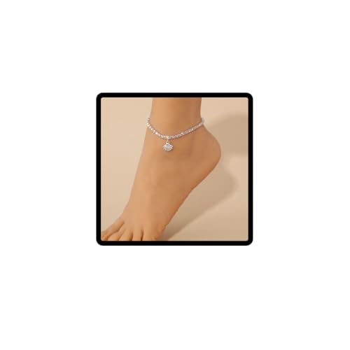 Carufin Shell Fußkettchen Armband Einstellbare Tennis Kristall Knöchel Sommer Strand Fuß Kette Schmuck für Frauen Mädchen (Silber) von Carufin