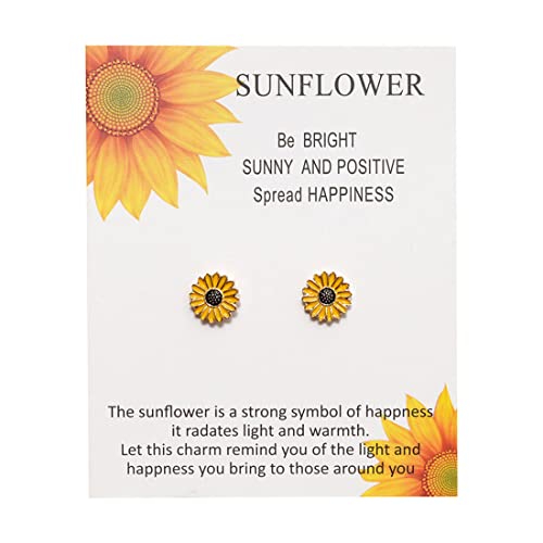 Carufin Sonnenblume Halskette Sonnenblume Ohrringe Blume Sonne Anhänger Schlüsselbein Kette Halsketten Zubehör Schmuck für Frauen und Mädchen (Sonnenblumen-Ohrringe) von Carufin