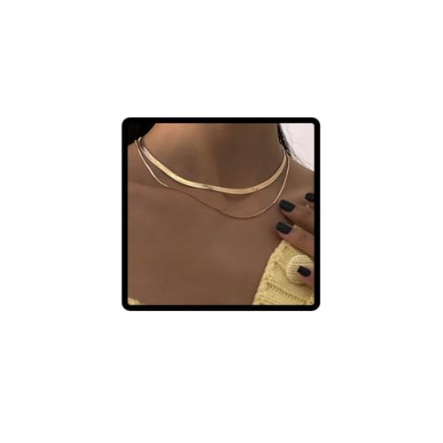 Carufin Square Flat Snake Bone Chain Halskette Gold Layered Temperament Choker Halskette Verstellbarer Schmuck für Frauen und Mädchen (2-lagige Halskette) von Carufin