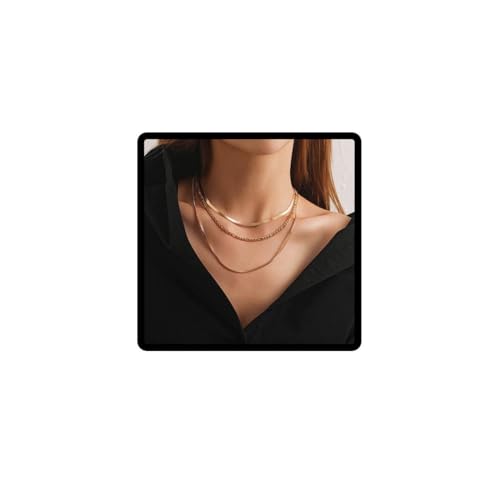 Carufin Square Flat Snake Bone Chain Halskette Gold Layered Temperament Choker Halskette Verstellbarer Schmuck für Frauen und Mädchen (3-lagige Halskette) von Carufin