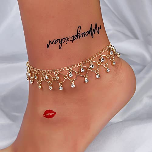 Carufin Türkis Fußkettchen Armbänder Multilayer Schmetterling Fußkettchen Blume Perle Perlen Fußkettchen Zubehör Sommer Strand Fuß Schmuck für Frauen Mädchen (Fußkettchen aus Kristall) von Carufin