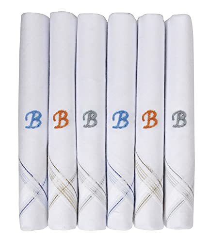 Caruso Italy Men's Initial Monogram B Embroidery 100% Pure Cotton Handkerchief White Base With Colored Border - Pack Of 6 von Caruso Italy
