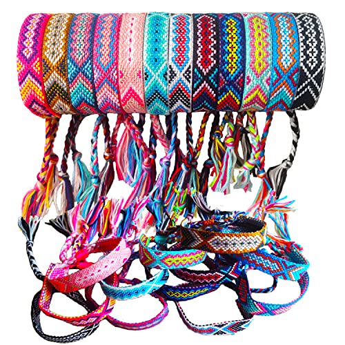 Carykon 12 PCS Nepal gewebte Freundschaftsarmbänder mit einem verschiebbaren Knotenverschluss für Frauen, Teenager und Mädchen, Farbe kann variieren (wild) von Carykon