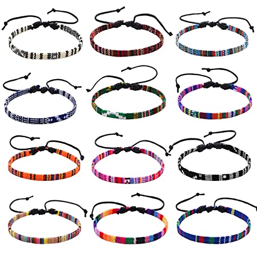 Carykon 12 Stück Nepal gewebte Freundschaftsbänder mit einem Schiebeknotenverschluss für Frauen, Teenager und Mädchen, Farbe kann variieren(Regenbogen) von Carykon
