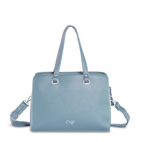 Cas8 Damen Business Shopper ELLA 31491 - Umhängetasche aus PU-Material Vegan, Schultertasche Henkeltasche Handtasche für Arbeit Uni Shopping, jeans-blue von Cas8