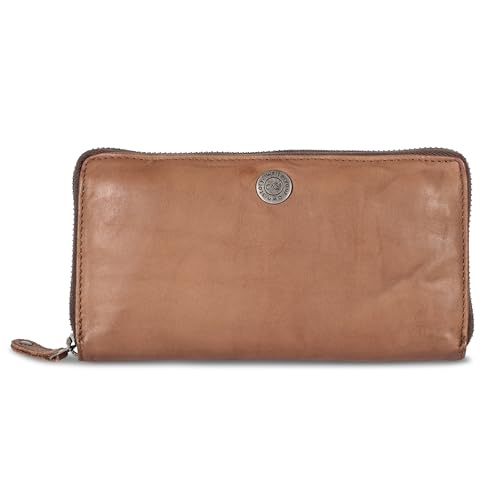 Cas8 Geldbörse MALU, Damen Portemonnaie aus gewaschenem Leder, mit praktischen Kleingeld- sowie Kartenfächern, Portmonee im Used-Look mit Reißverschluss, Cognac von Cas8