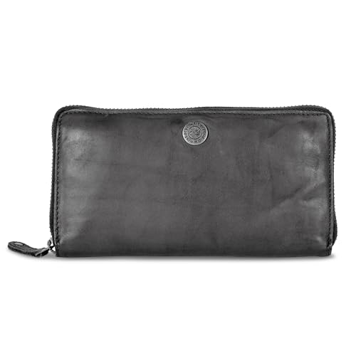 Cas8 Geldbörse MALU, Damen Portemonnaie aus gewaschenem Leder, mit praktischen Kleingeld- sowie Kartenfächern, Portmonee im Used-Look mit Reißverschluss, Graphite von Cas8