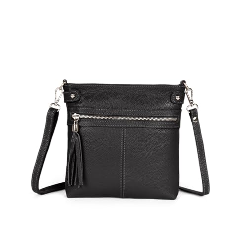 Cas8 Umhängetasche ROMEA – Damenhandtasche aus Leder, Schultertasche mit Reißverschlussfach, abnehmbarem und längenverstellbarem Schultergurt, Tragetasche – Made in Italy, schwarz von Cas8