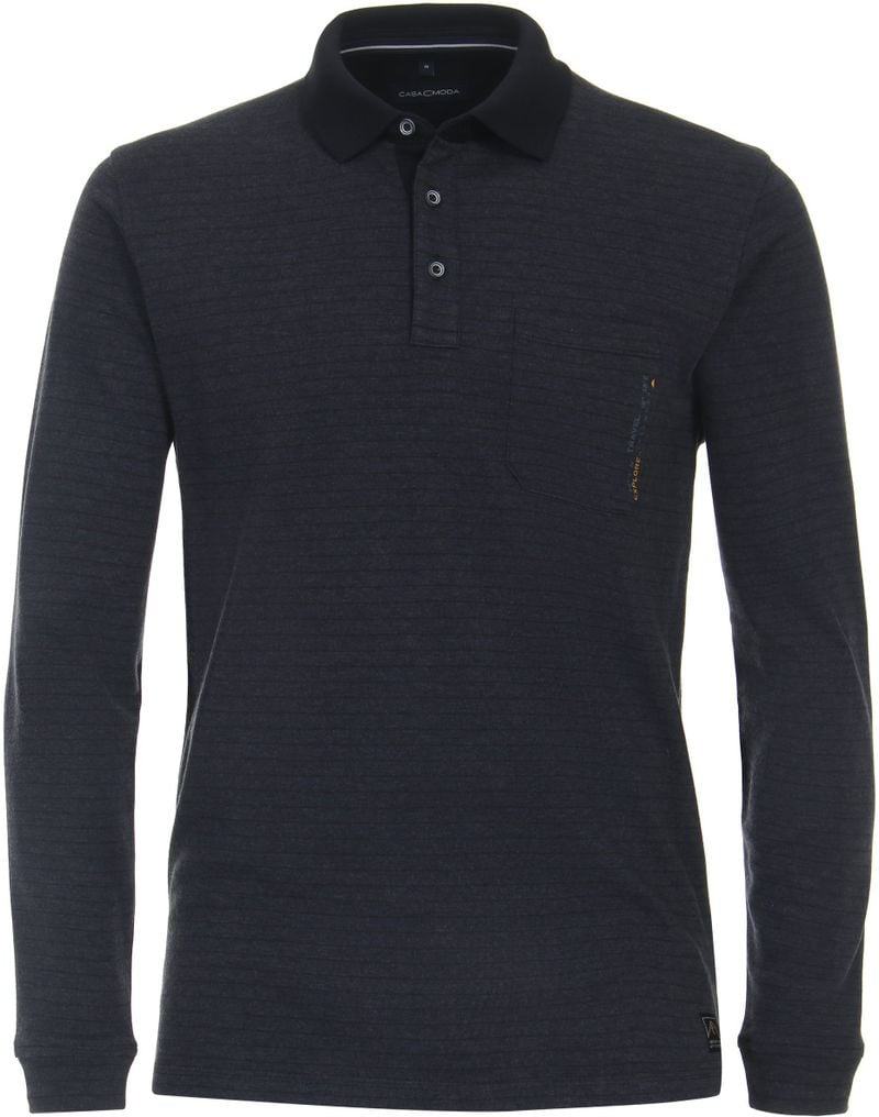 Casa Moda Longsleeve Poloshirt Streifen Navy - Größe L von Casa Moda