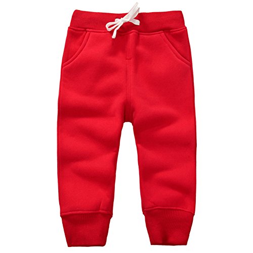 Casa Unisex Hosen Baby Lange Hosen Kinder Baumwolle Fleece Elastische Taille Sweatpants Baby Winter Hosen - Rot,3 Jahre von CASA