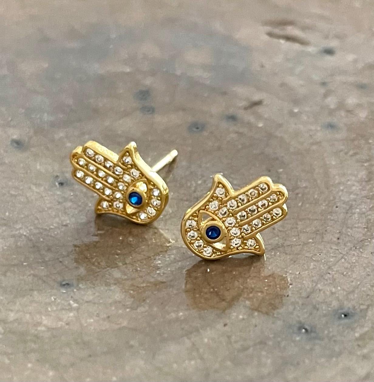 Evil Eye Ohrring Gold/ Schutz Ring/ Böser Blick Talisman Goldener Ohrstecker/ Hamsa Hand/ 1 Paar von CasaAzulJewelry