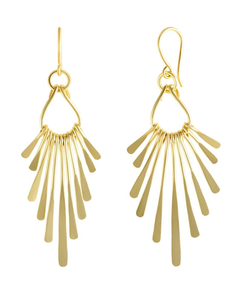 Goldene Statement Ohrringe Lang/Boho Geometrisch Aus Vergoldetem Messing 1 Paar Große Fächer Hängeohrringe/ Sonnenstrahlen von CasaAzulJewelry