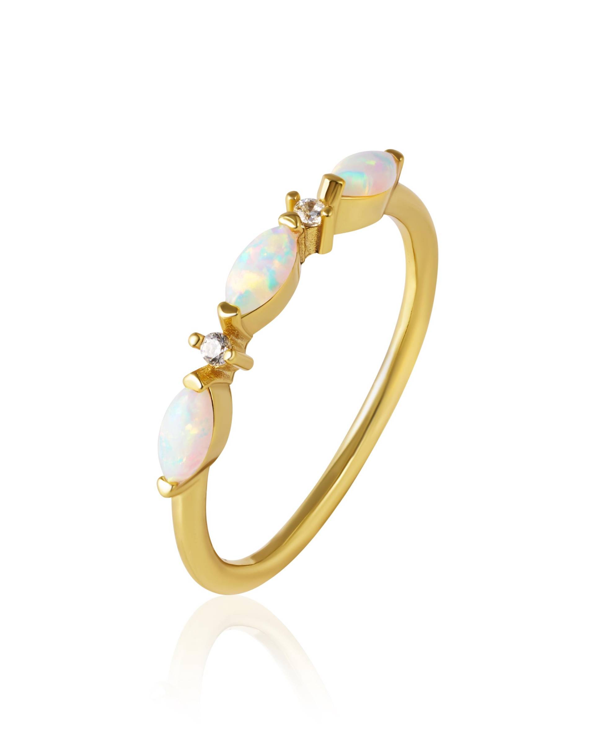 Opal Ring Gold/ 18K Vergoldetes Sterling Silber/ Zierlicher Verlobungsring/ Runder Weißer Natürlicher Opal/ Verlobungsring von CasaAzulJewelry