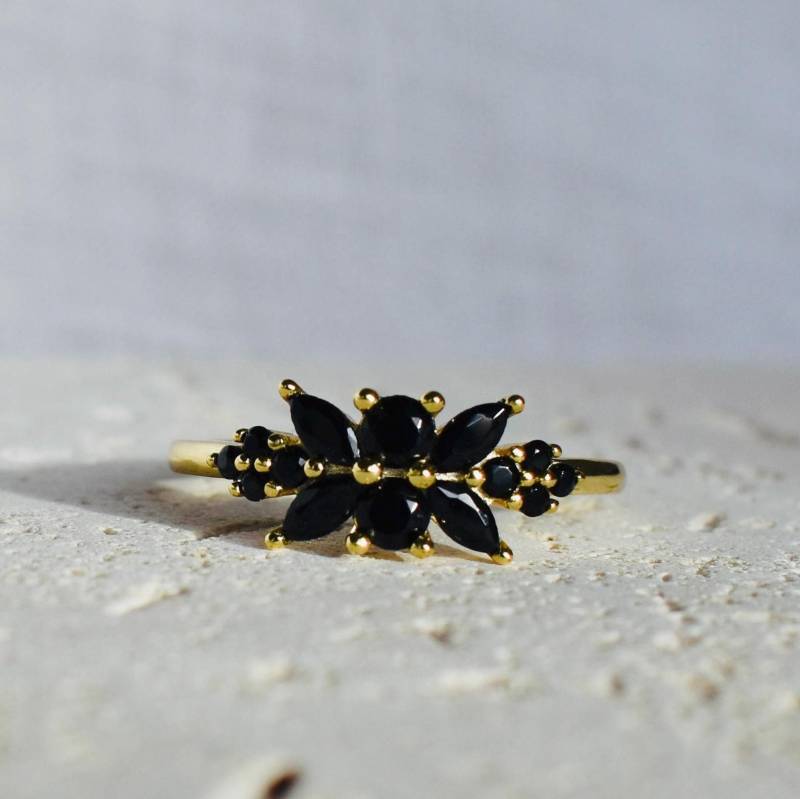 Ring Schwarzer Zirkonia/ 18K Vergoldetes Sterling Silber/ Edler Verlobungsring/Elegantes Geschenk Für Sie/ Gr.57 von CasaAzulJewelry