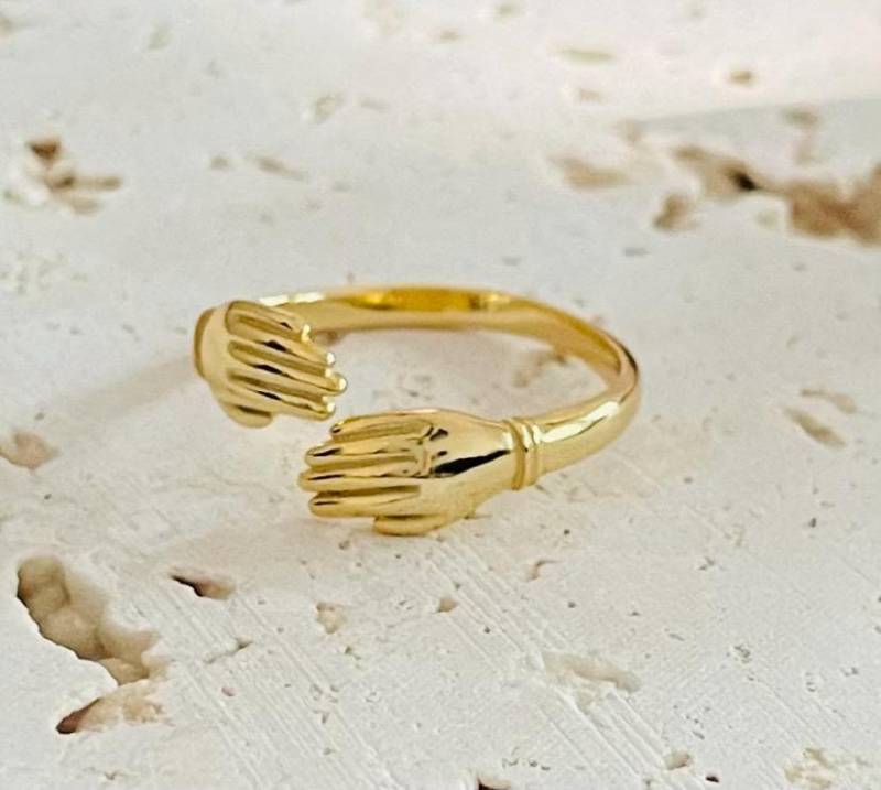 Ring Umarmung Golden/ 18K Vergoldetes 925 Sterling Silber/Offener Verstellbarer Silberner Zwei Hände Geschenkidee Hug Ring Umarmung Golden/ 18K Vergoldetes 925 Sterling Silber/Offener Verstellbarer Silberner Zwei Hände Geschenkidee Hug von CasaAzulJewelry