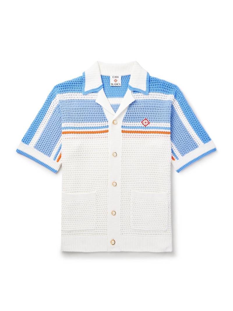 Casablanca - Camp-Collar Logo-Appliquéd Crocheted Cotton Shirt - Men - White - S von Casablanca