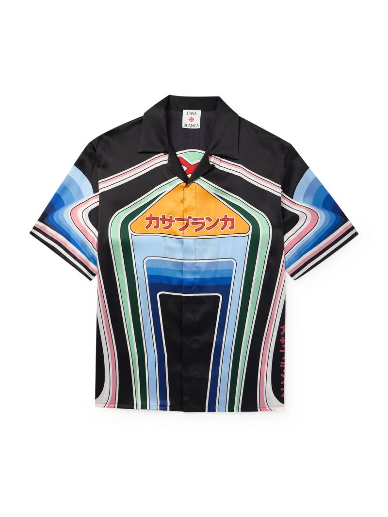 Casablanca - Graphic Mountain Convertible-Collar Logo-Print Silk-Satin Shirt - Men - Black - M von Casablanca