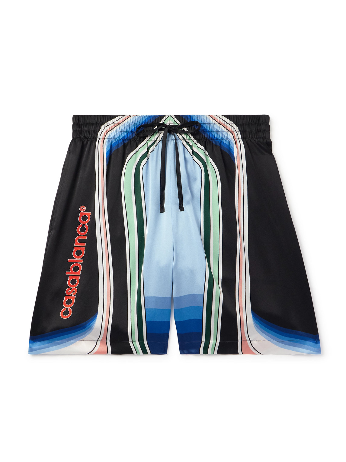 Casablanca - Graphic Mountain Straight-Leg Logo-Print Silk-Twill Drawstring Shorts - Men - Blue - M von Casablanca