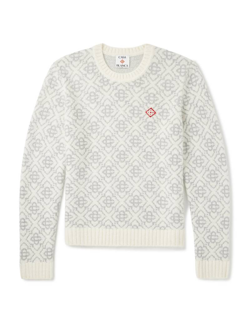 Casablanca - Logo-Appliquéd Jacquard-Knit Sweater - Men - White - M von Casablanca