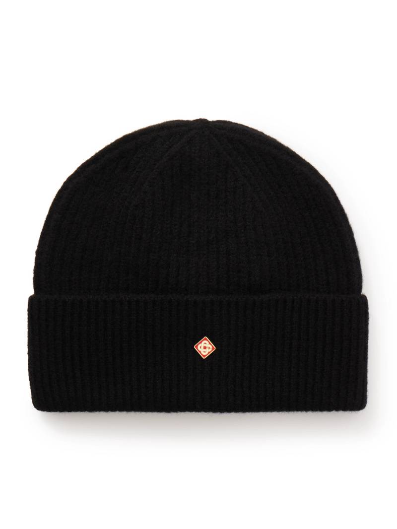 Casablanca - Logo-Appliquéd Ribbed Wool Beanie - Men - Black Casablanca - Logo-Appliquéd Ribbed Wool Beanie - Men - Black von Casablanca