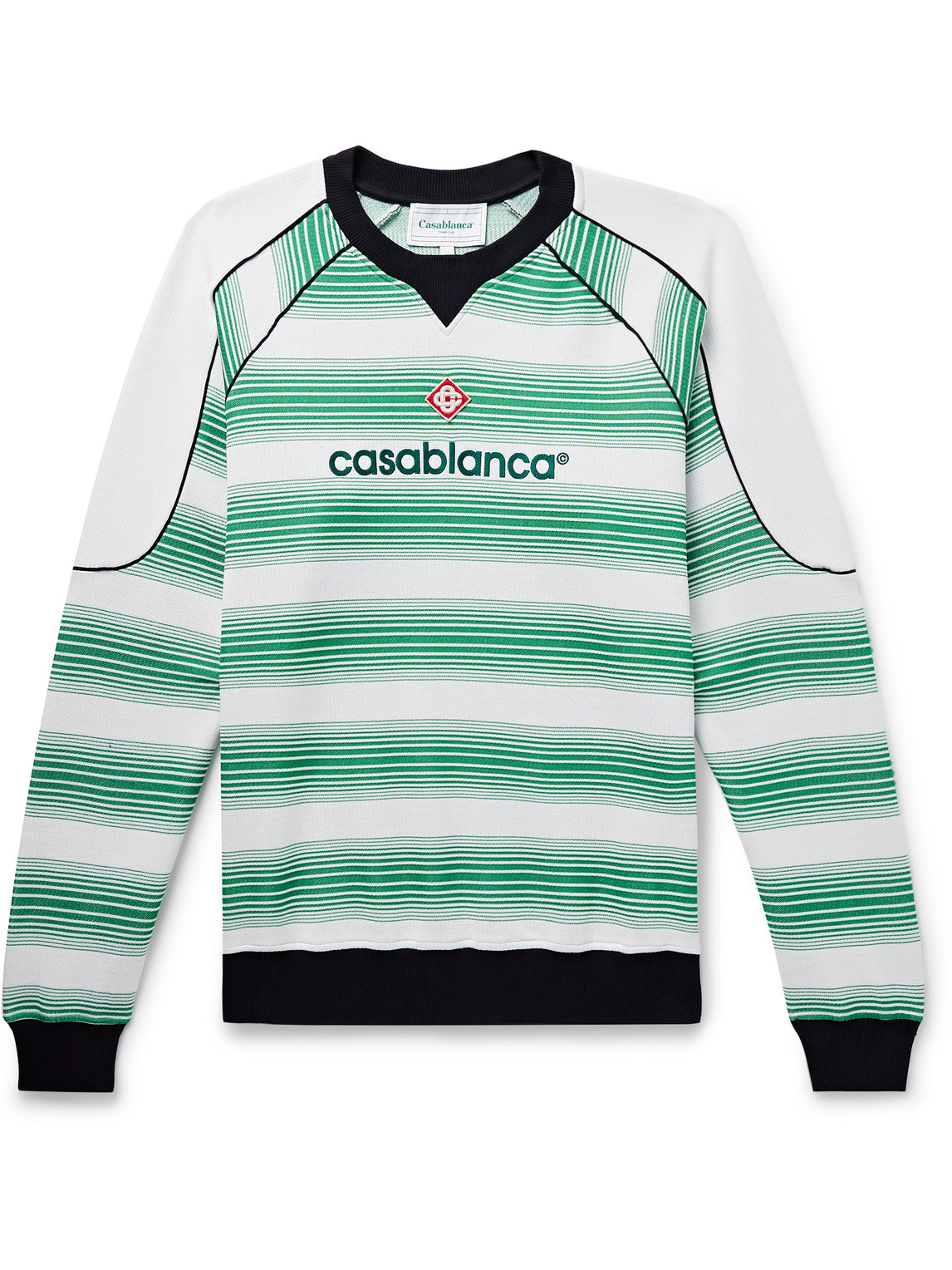 Casablanca - Logo-Embroidered Striped Cotton-Blend Sweatshirt - Men - Green - XL von Casablanca