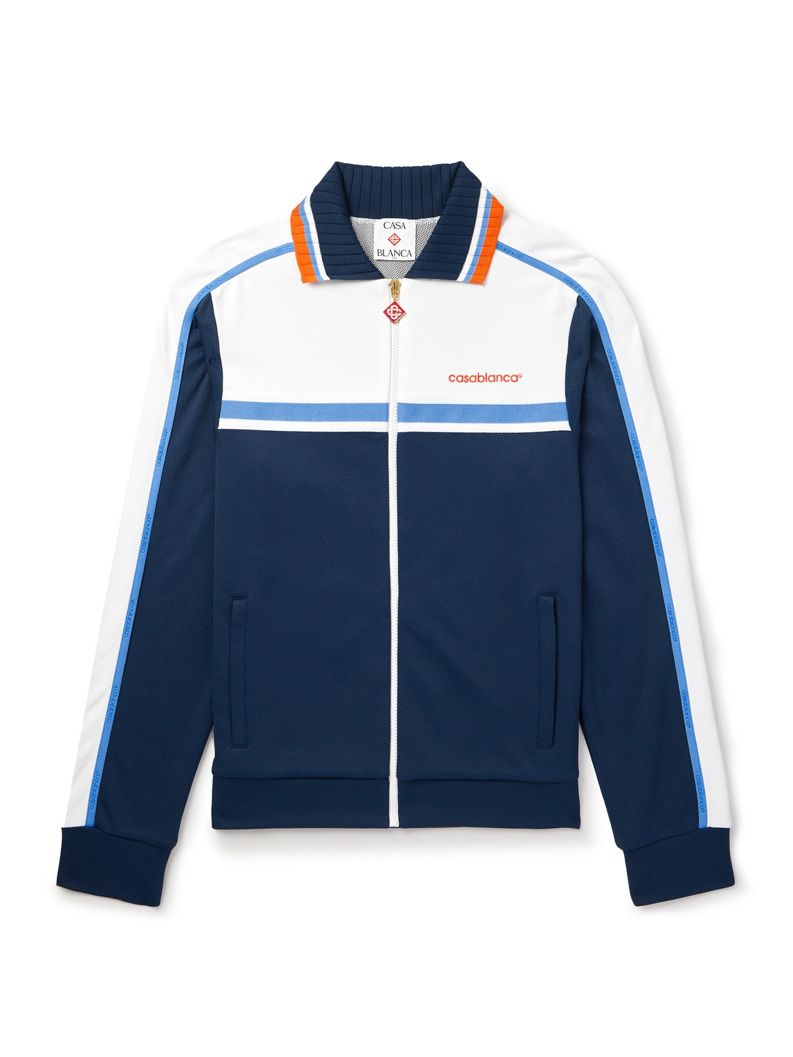 Casablanca - Logo-Embroidered Striped Piqué Track Jacket - Men - Blue - S von Casablanca