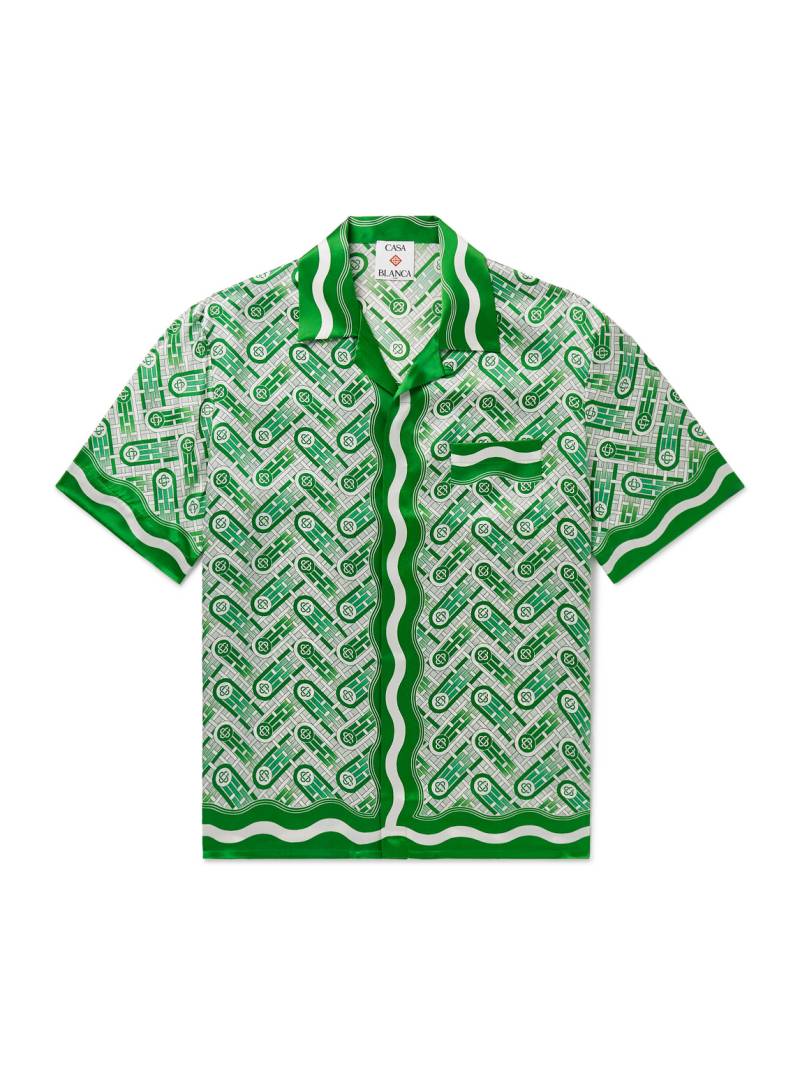 Casablanca - Ping Pong Convertible-Collar Printed Silk Shirt - Men - Green - S von Casablanca