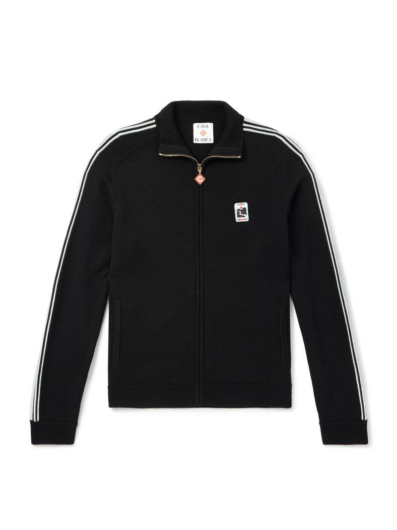 Casablanca - Slim-Fit Logo-Appliquéd Striped Merino Wool Track Jacket - Men - Black - L von Casablanca