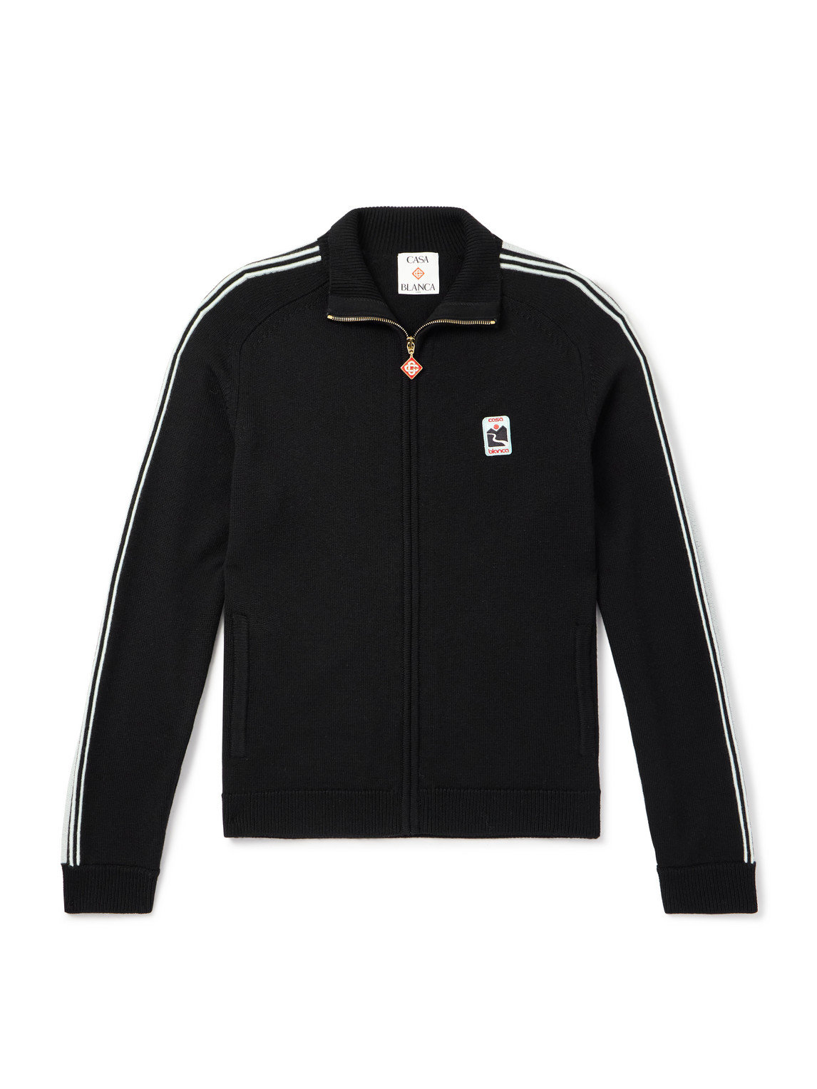 Casablanca - Slim-Fit Logo-Appliquéd Striped Merino Wool Track Jacket - Men - Black - M von Casablanca
