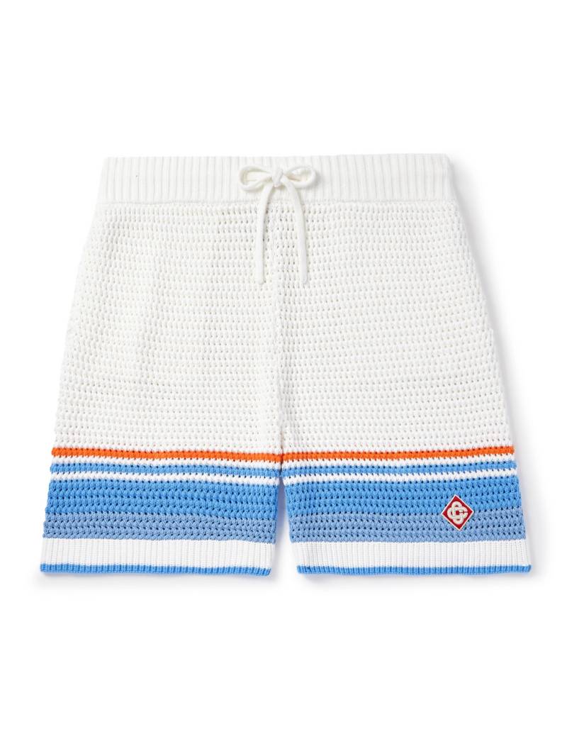 Casablanca - Straight-Leg Logo-Appliquéd Striped Crocheted Cotton Drawstring Shorts - Men - White - S von Casablanca
