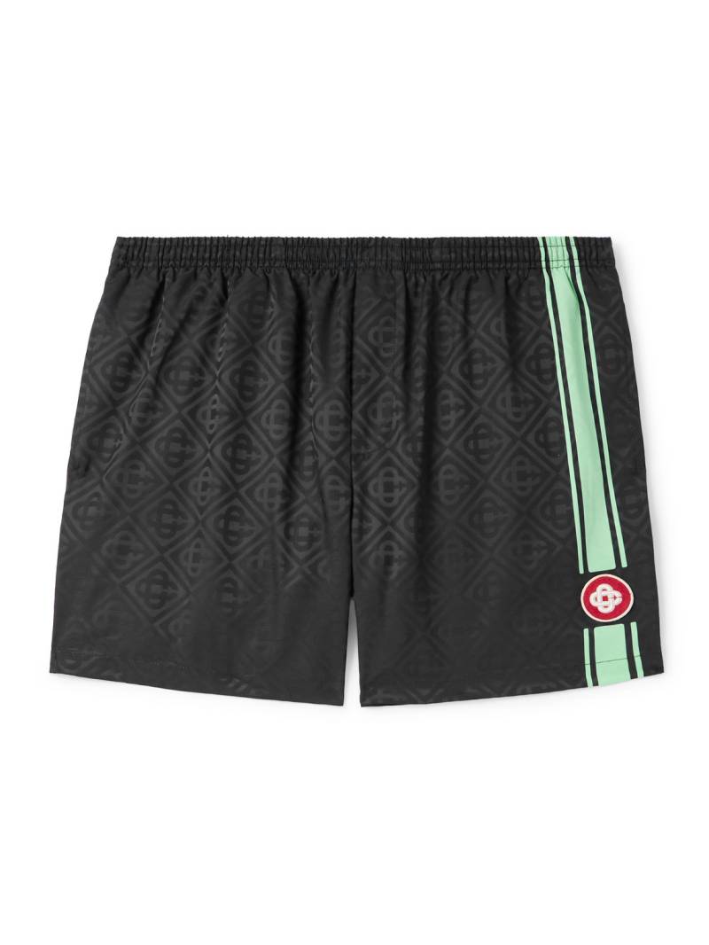 Casablanca - Straight-Leg Mid-Length Logo-Appliquéd Striped Swim Shorts - Men - Black - XS Casablanca - Straight-Leg Mid-Length Logo-Appliquéd Striped Swim Shorts - Men - Black - XS von Casablanca