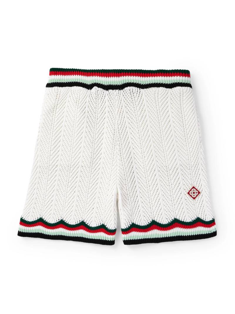 Casablanca - Straight-Leg Striped Crocheted Cotton Shorts - Men - White - M von Casablanca