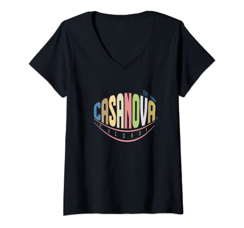 Damen Casanova Records Est. 1999 - Farben Lächeln T-Shirt mit V-Ausschnitt von Casanova Records