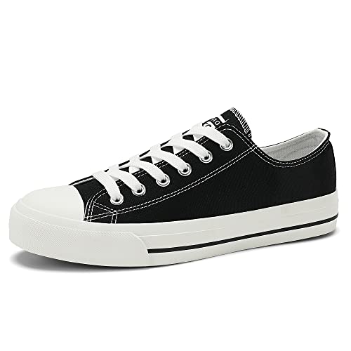 Casbeam Damen Sneaker Low Basic Turnschuhe Schnürer Freizeit Schuhe Canvas Stoff Schnürschuhe Schwarz von Casbeam