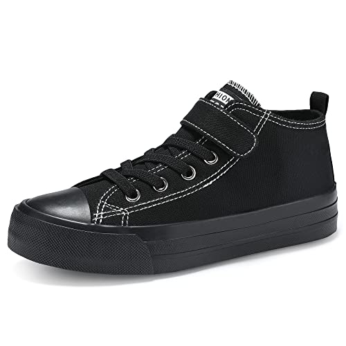 Casbeam Kinder Alle Schwarzen Schuhe Jungen Segeltuch Turnschuhe Mädchen Laufen Leichte Atmungsaktive Schuhe Mädchen High Top Casual Walking Schuhe Kleinkind Schwarz 25 EU von Casbeam