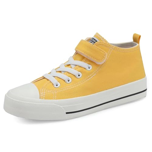 Casbeam Kinder Schuhe Jungen Segeltuch Turnschuhe Mädchen Laufen Leichte Atmungsaktive Schuhe Mädchen High Top Casual Walking Schuhe Kleinkind Gelbe 27 EU von Casbeam