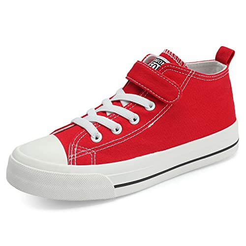 Casbeam Mädchen Rot Turnschuhe Jungen Canvas Casual Walking Schuhe Kinder Leichte Atmungsaktive Schuhe Casual Canvas Verstellbaren Riemen Turnschuhe Kleinkind Rot 24 EU von Casbeam